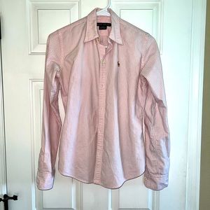slim fit size 2 womens RL pink and white stripe shirt
